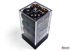 Opaque Black/gold 16mm d6 Dice Block (12 dice)